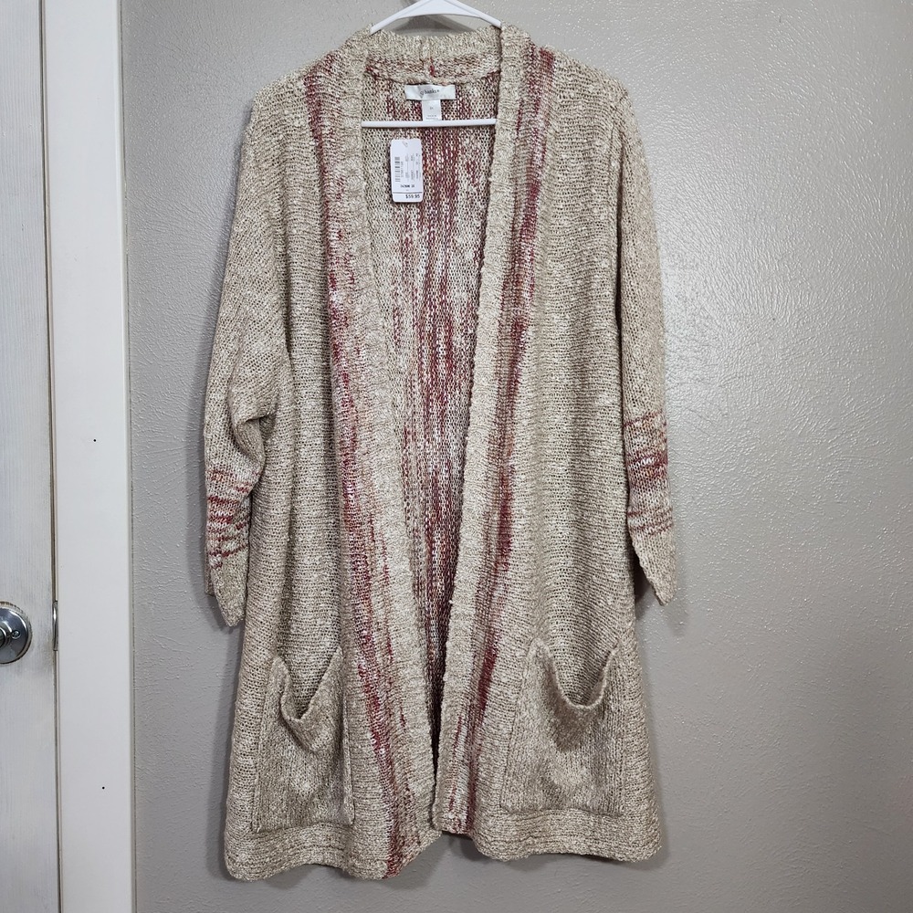 CJ Banks Women's 3x Cardigan‎ Sweater Oatmeal Mauve Front Pockets